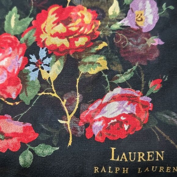 Lauren Ralph Lauren 100% Silk Dark Floral Scarf Green Label Heritage Old Money - Picture 11 of 14